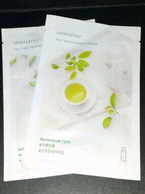 Innisfree Green Tea It's Real Squeeze Sheet Face Mask Lot Of 3 Packs 20ml